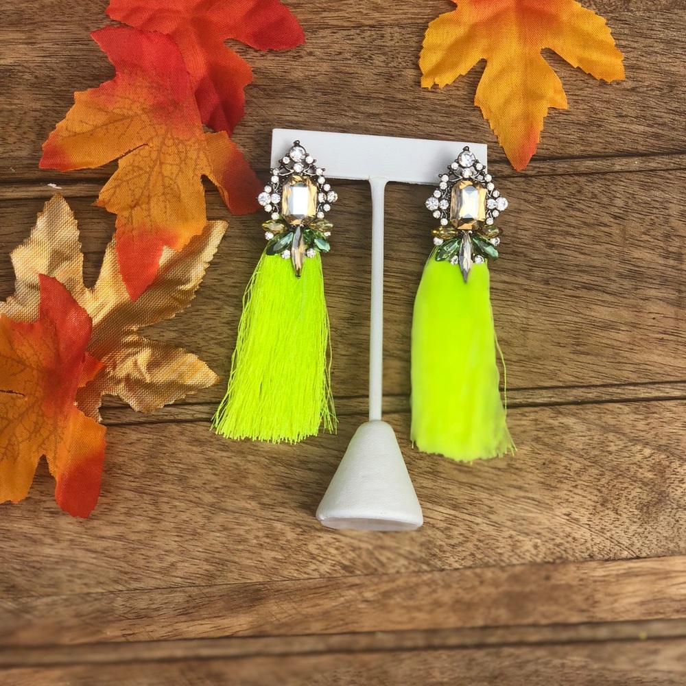 Neon Yellow Tassle earrings